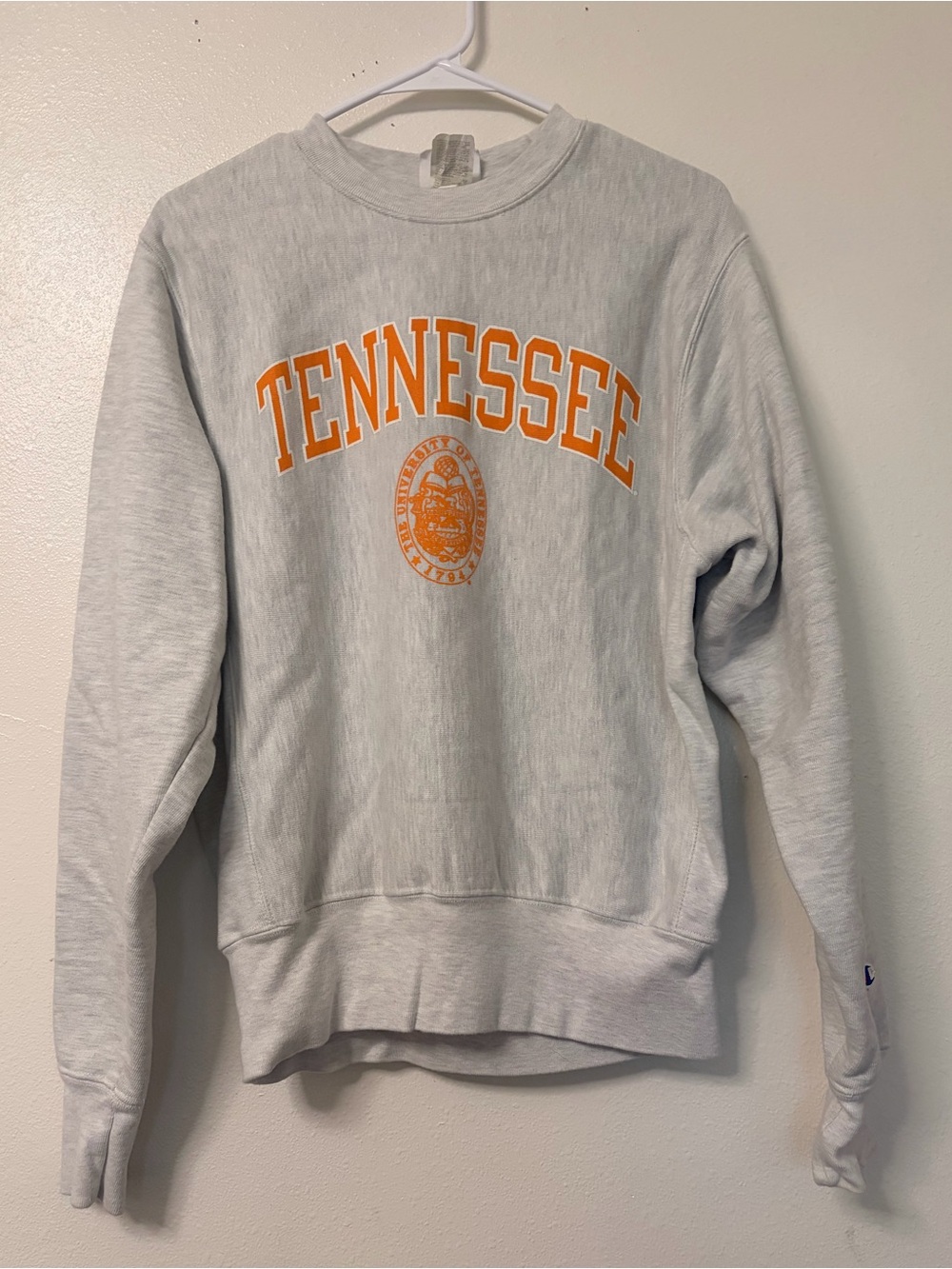 Champion University of Tennessee Heathered Grey Crewneck Sweatshirt Cotton Blend